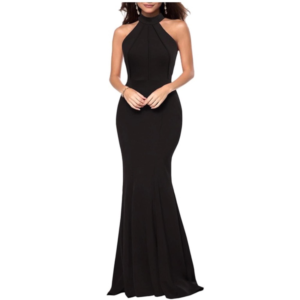 Halter Neck Sleeveless Solid Stretchy Mermaid Lon… - image 1